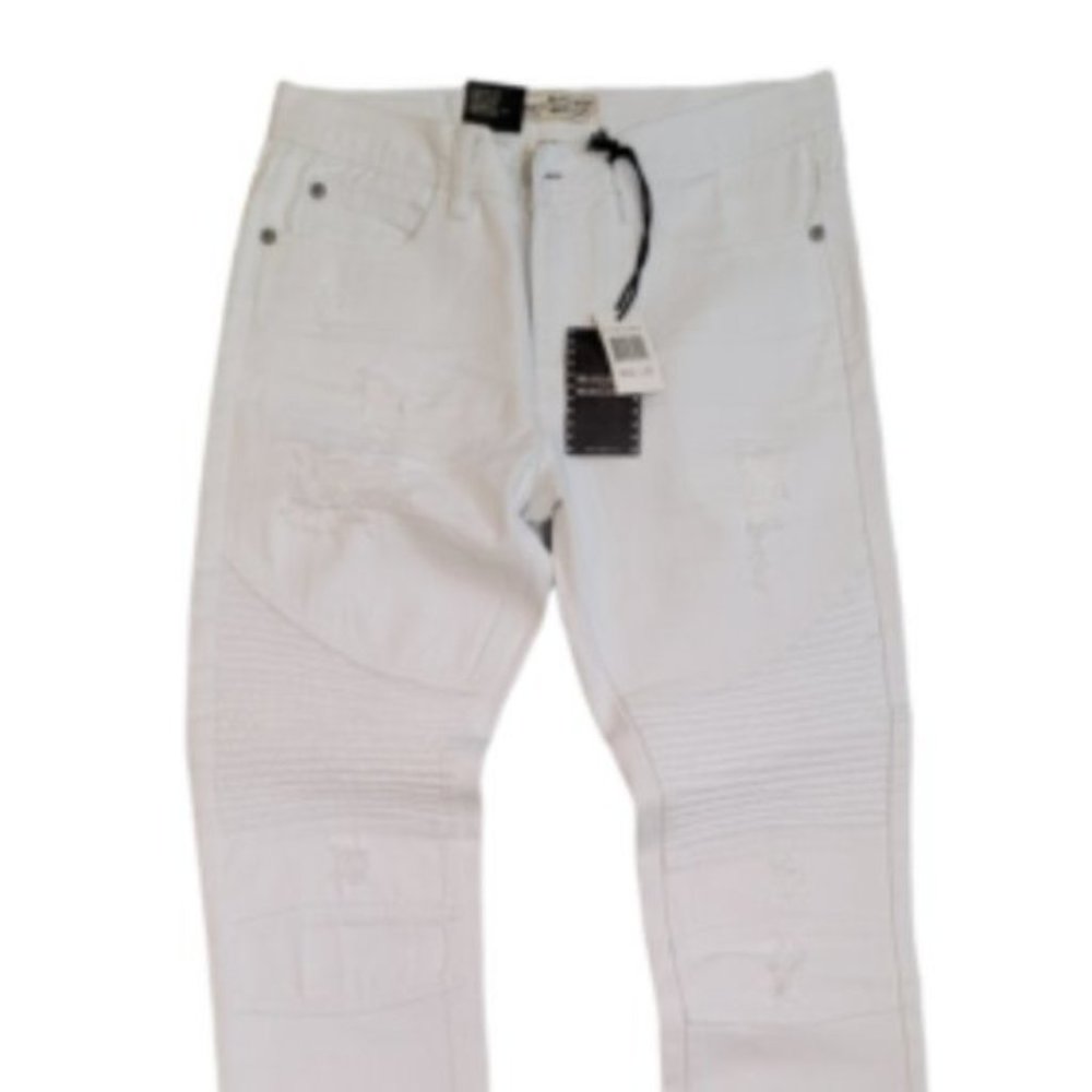 Bleecker Mercer P576 Men's White Denim Comfort Slim Taper Fit Jeans Size 32 X 32